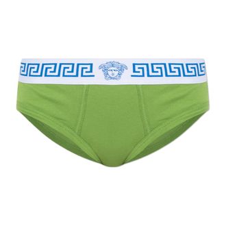 Versace Bottoms, female, Green, Size: 2XL Ribbed Cotton-Jersey Briefs