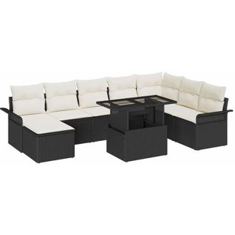 vidaXL Conjunto De Sof&aacute; De Jard&iacute;n Con Coj&iacute;n 9 Pcs Negro, Crema Vidaxl