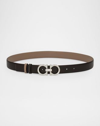 Ferragamo Reversible Leather Hammered Gancini Belt