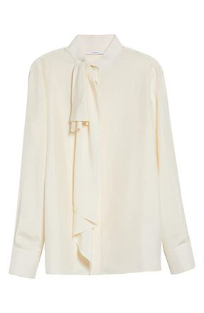 Givenchy Draped Bow Silk Button-Up Shirt in Ecru at Nordstrom, Size 8 Us