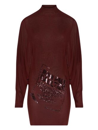 Jean Paul Gaultier Burgundy Sequin-Embellished High Neck Dress