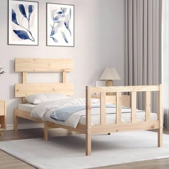Berkfield Home Beautiful Bed Frame with Headboard Single Solid Wood in Light Tan