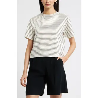 Nordstrom Relaxed Fit Pima Cotton Crewneck T-Shirt in Ivory- Black Bea Stripe at Nordstrom, Size Xx-Large