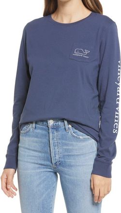 Vineyard Vines Whale Long Sleeve Pocket Graphic Tee in Blue Blazer at Nordstrom, Size Xx-Small