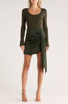 SIMKHAI Springer Long Sleeve Mixed Media Dress in Moss at Nordstrom Rack, Size Medium