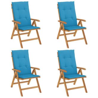 vidaXL Sillas Plegables Reclinables Con Cojines, 4 Piezas, Madera Maciza De Teca. Vidaxl