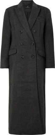 Bruuns Bazaar Donkergrijze Melange Jas met V-Hals - Dames - Mantel - Grijs - XL - Wol - Jassen