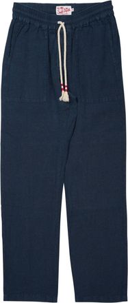 MC2 Saint Barth Relaxed Fit Blue Linen Trousers With Drawstring Waistband