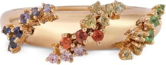 Ananya 18kt geelgouden Scatter ring met diamant en saffier