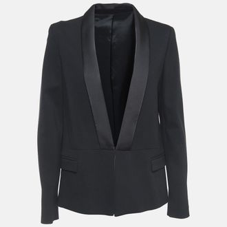 Karl Lagerfeld Black Knit Satin Panel Single Breasted Blazer