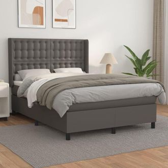 vidaXL Vidaxl - Cama Box Spring Con Colch&oacute;n Cuero Sint&eacute;tico Gris 140x190 Cm