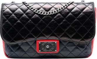 Chanel Borsa a tracolla CC grande in pelle di vitello trapuntata lucida con battente 2015-2016 - Nero