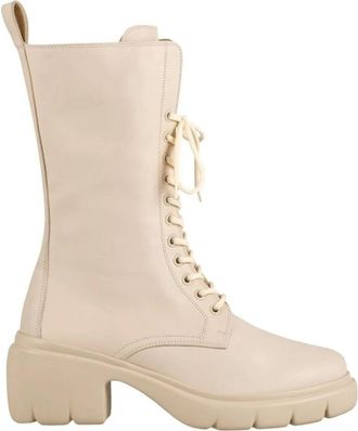 H&ouml;gl Louise Enkellaarsjes - Dames - Veterlaarzen - Beige - 41 1/2 EU - Leer - Schoenen