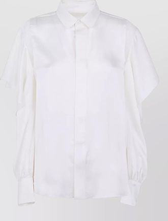 sacai satin chiffon shirt collared neck ruffled sleeves