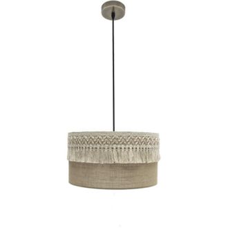 Fabrilamp Akunadecor Ciondolo Ekaterina Finitura in pelle con paralume Da Tessuto beige - Fabrilamp