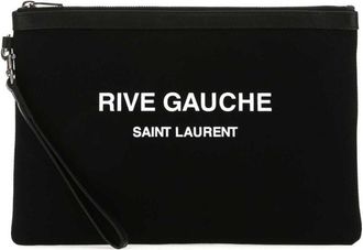 Saint Laurent Rive Gauche logo-print clutch - men - Calf Leather/Fabric - OS - Black