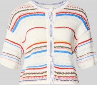Oui Strickjacke aus Baumwoll-Mix mit 1/2-Arm in Weiss, Gr&ouml;&szlig;e 34