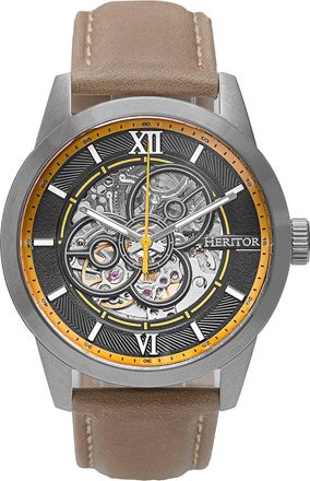 Heritor Jonas Leather-Band Skeleton Watch