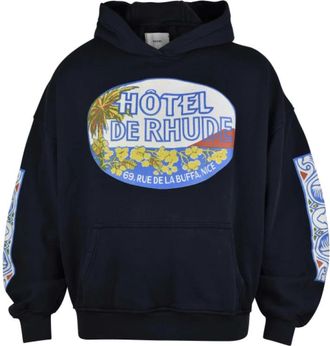 Rhude Hotel Hoodie - Heren - Hoodies - Zwart - M - Katoen - Hoodies & sweatvesten