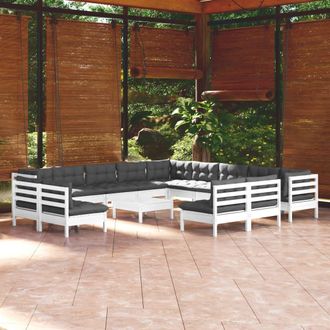 vidaXL Muebles De Jard&iacute;n 14 Pzas Con Cojines Blanco Madera Maciza Pino Vidaxl