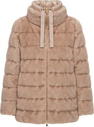 Herno Light Camel Geometric Quilted Down Coat