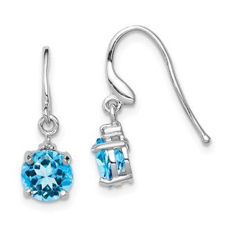 Diamond2Deal Sterling Silver Rhodium-plated Blue Topaz and Diamond Wire Earrings
