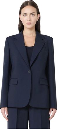 Max Mara Jassen, Dames, Blauw, S, Wol, Lamine Blazer