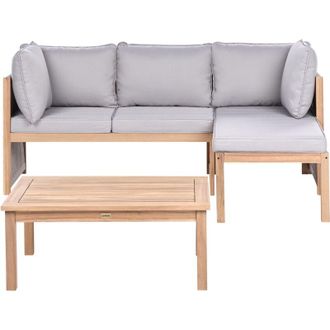 Beliani Garden Corner Sofa Set Grey Certified Acacia Wood Fabric 3 Seater with Coffee Table Removable Cover Cushions UV and Water-Resistant ARABBA