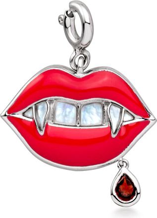 Ross-Simons Mother-Of-Pearl and. Garnet Vampire Mouth Charm With Red Enamel in Sterling Silver