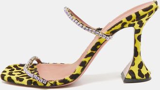 Amina Muaddi Yellow/black Calf Hair And Leather Gilda Slide Sandals