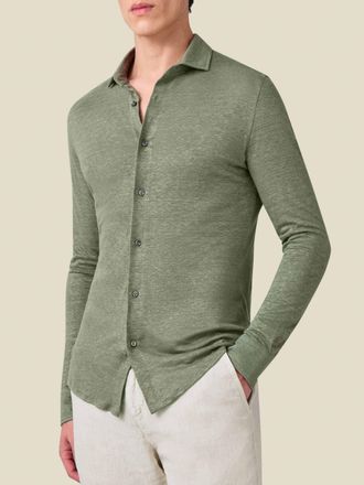 Luca Faloni Olive Green Linen Jersey Shirt