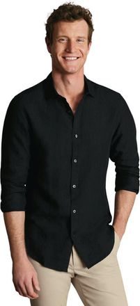 CHARLES TYRWHITT Plain Pure Linen Shirt in Black at Nordstrom, Size Xx-Large