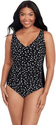 Trimshaper Jean Ruching One-Piece Control Swimsuit in Cosmic Dots at Nordstrom, Size 18