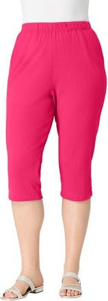 Roaman's Plus Size Soft Knit Relaxed Pull On Capri Pant in Pink Burst at Nordstrom, Size 3X
