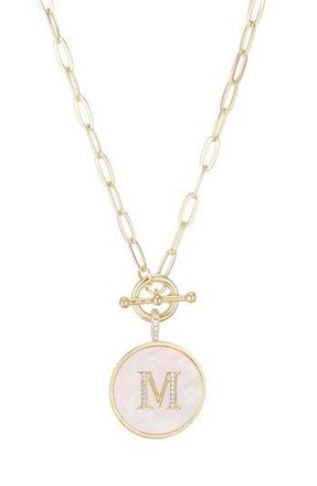 Adornia 14K Gold Plated Mother-of-Pearl Initial Pendant Necklace in White/Gold-M at Nordstrom Rack