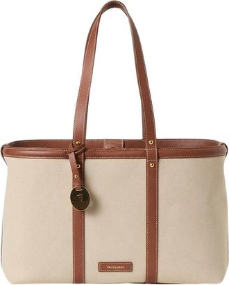 Trussardi Shopper Canvas en Leer - Dames - Shoppers - Beige - ONE Size - Leer - Tassen