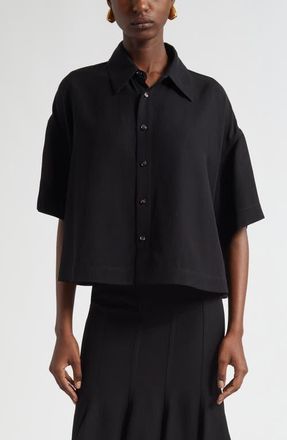 Bottega Veneta Boxy Crop Button-Up Shirt in Black at Nordstrom, Size 2 Us