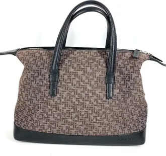 Loewe Black Leather Canvas Handbag Tote Bag (Pre-Owned)