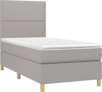 vidaXL Vidaxl - Cama Box Spring Colch&oacute;n Y Luces Led Tela Gris Claro 90x190 Cm