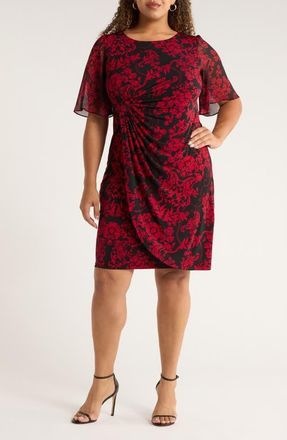Connected Flutter Sleeve Cocktail Dress in Red at Nordstrom, Size 16W