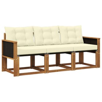vidaXL Conjunto De Sof&aacute;s De Exterior Con Coj&iacute;n 3 Pcs Natural Y Crema Vidaxl