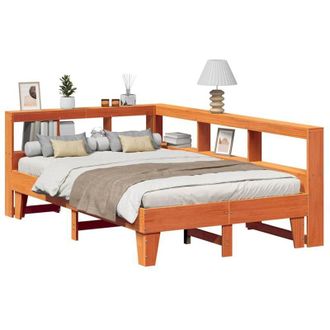 vidaXL Cama Con Estanter&iacute;a Sin Colch&oacute;n Madera Maciza Marr&oacute;n 135x190cm Vidaxl