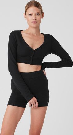 Alo Alolux Cropped Me Time Cardigan Top in Black, Size: Medium