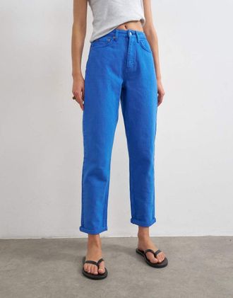Topshop Mom jeans ampi a vita alta color cobalto-Blu