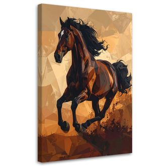 Feeby Cuadro Sobre Lienzo, Caballo Marr&oacute;n Galopando Al Atardecer, 70x100