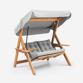 Emob Columpio De Jard&iacute;n De Madera Con Toldo Galata Swing 2 - Gris