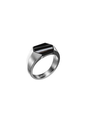 Diesel Black Agate Signet Ring - Rings - Unisex - Silver