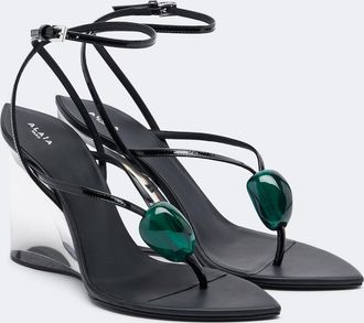 Alaia Ala&iuml;a Invisible leather wedge thong sandals