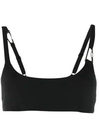 Patrizia Pepe logo-engraved cropped top - women - Elastane/Polyester - 38 - Black