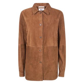 Semicouture Overhemden, Dames, Bruin, XS, Su&egrave;de, Suede Shirt
